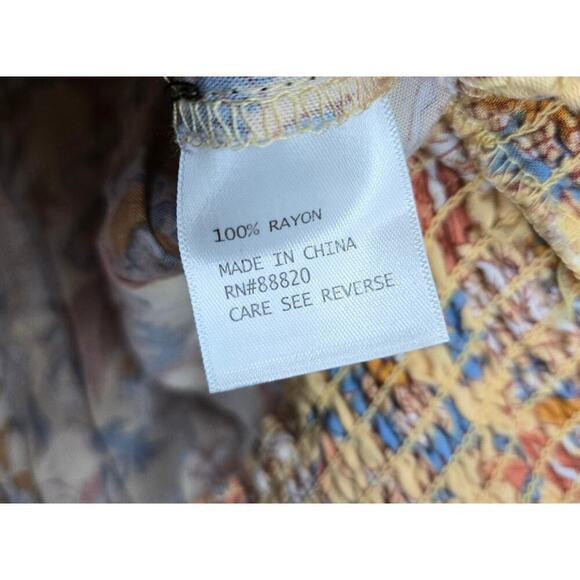 Rachel Zoe yellow boho floral smocked v-neck spring/summer blouse top small - Picture 6 of 7